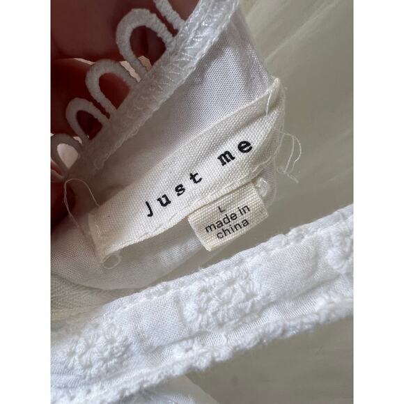 Just Me White Eyelet Lace Flutter Sleeve Jumpsuit Sz L - Picture 4 of 4